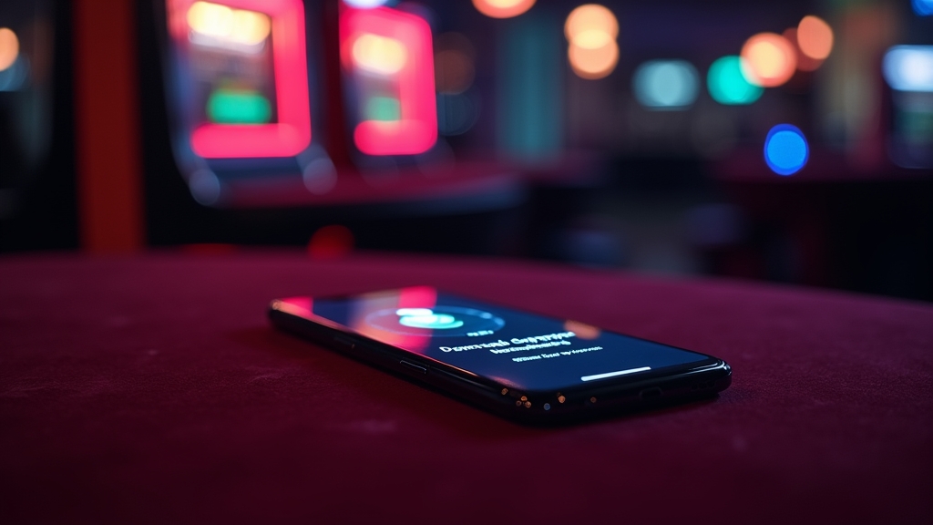 Android phone showing a game app download in a dark casino setting