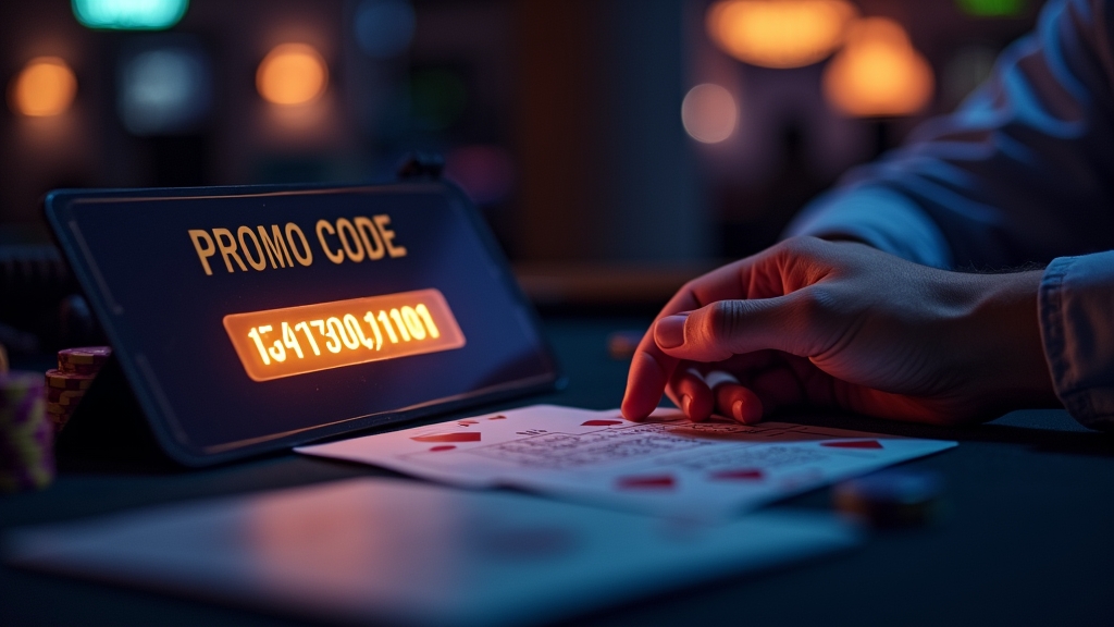 Player entering a bonus code on a glowing casino registration form